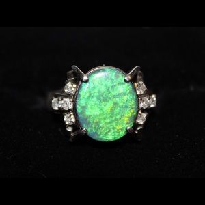 platinum Australian Black Opal & Diamond Ring